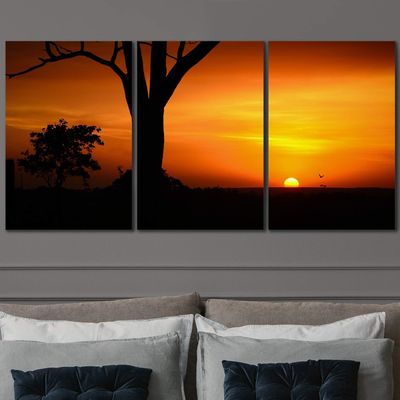 SIGNLEADER Forest Sunset Wall Art Contemporary Forest Expressive Canvas Prints for Living Room Bedroom Multicolor Nature Photography - 24"x36" x 3 Panels