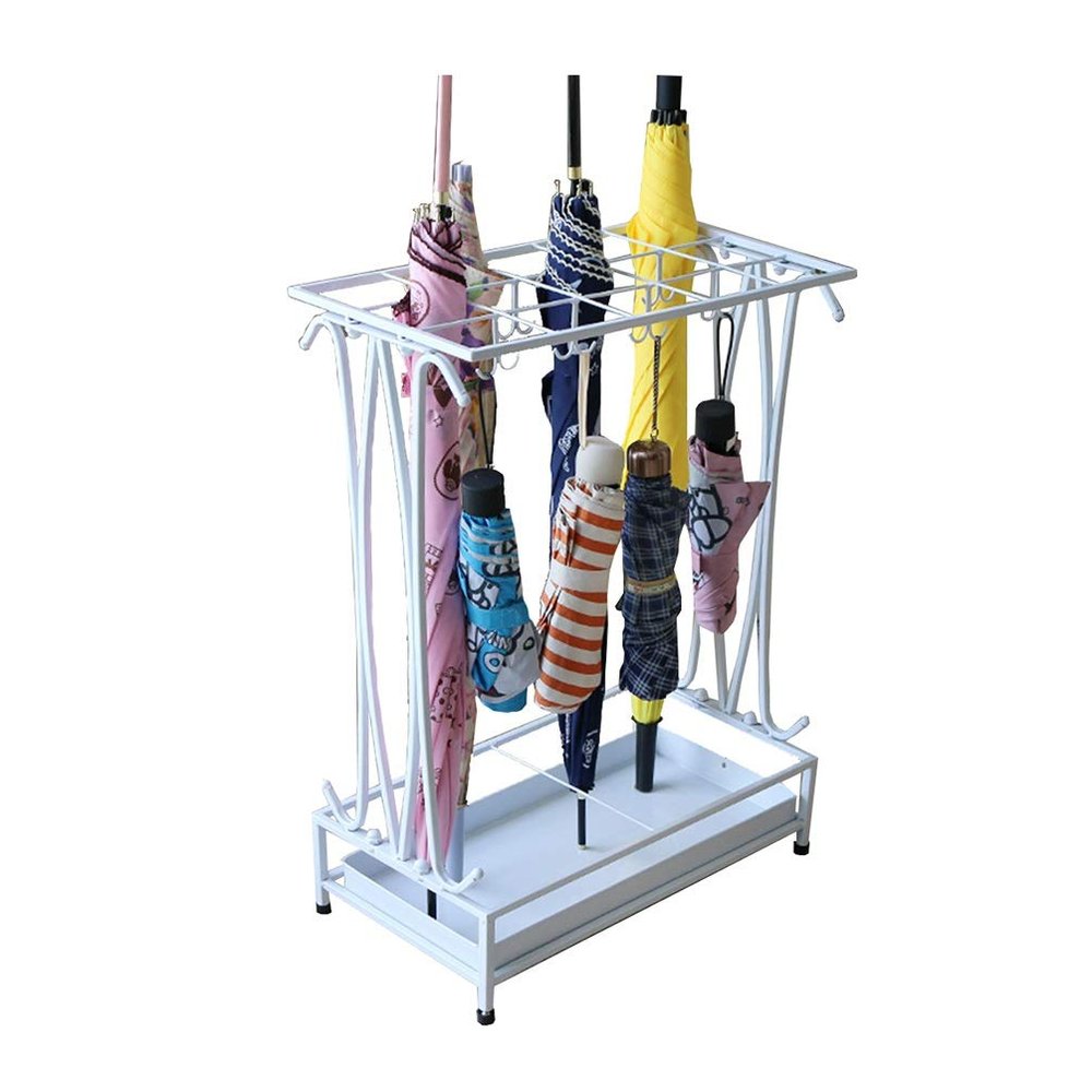 Umbrella Racks AYY Black and White Brown Hotel Commercial Umbrella Stand Umbrella Holder, Large Capacity Storage Rack with Drip Tray and Hook, Easy to Assemble, Can Hold 18-68 Umbrellas