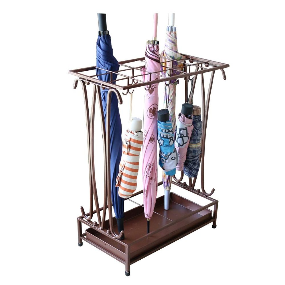 Umbrella Racks AYY Black and White Brown Hotel Commercial Umbrella Stand Umbrella Holder, Large Capacity Storage Rack with Drip Tray and Hook, Easy to Assemble, Can Hold 18-68 Umbrellas