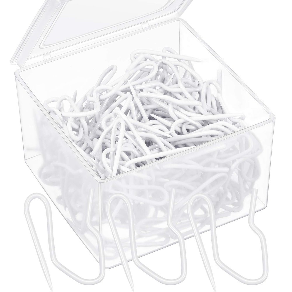 Shappy 120 Pack Drapery Hooks Pins for Curtains, Metal Pinch Pleat Hooks with Clear Box 1.2 Inch for Window Door and Shower Curtain(White)