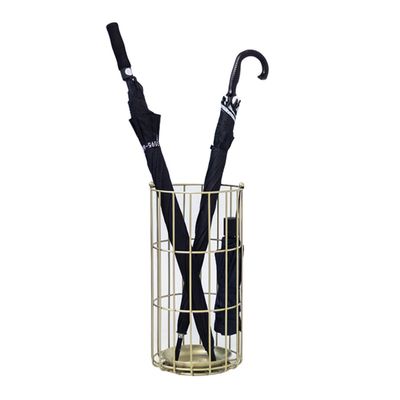 Umbrella Racks Metal Umbrella Stand, Simple and Modern Home Hotel Lobby Umbrella Bucket, with Hook and Drip Tray, Black, Gold, 25x50cm (Color : Gold)
