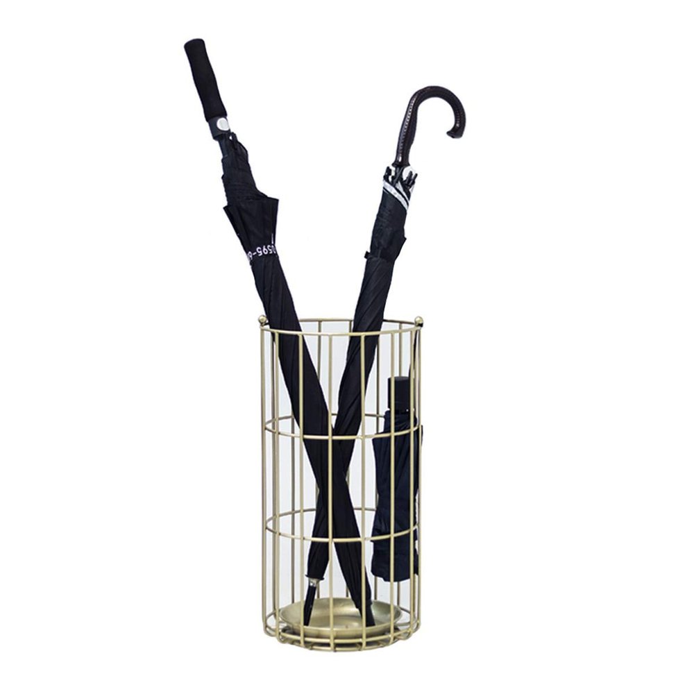 Umbrella Racks Metal Umbrella Stand, Simple and Modern Home Hotel Lobby Umbrella Bucket, with Hook and Drip Tray, Black, Gold, 25x50cm (Color : Gold)