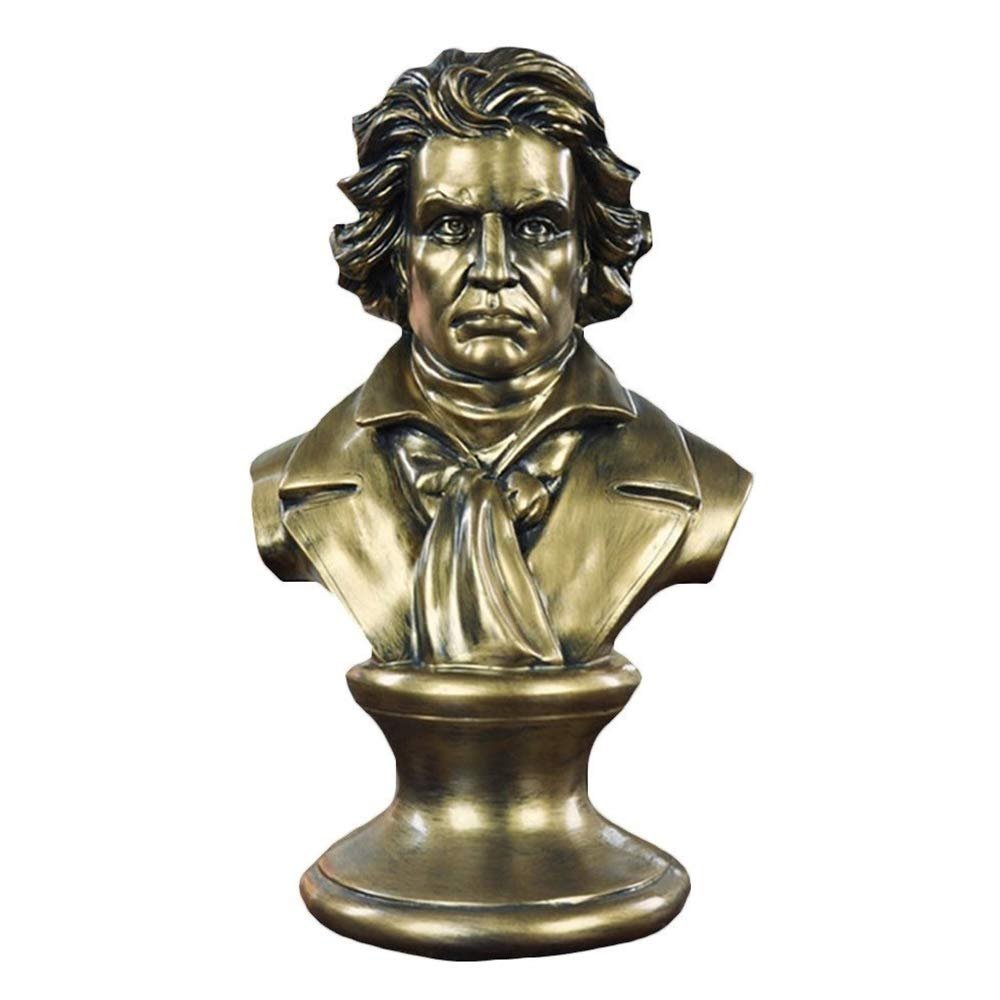 Bronze Beethoven Bust Statue Abstract Figure Musician Figurine Resin Art & Craft Home Decoration Desktop Desk Living Room Decoration Ornament,Brass,18x15x30cm(7x6x12inch)