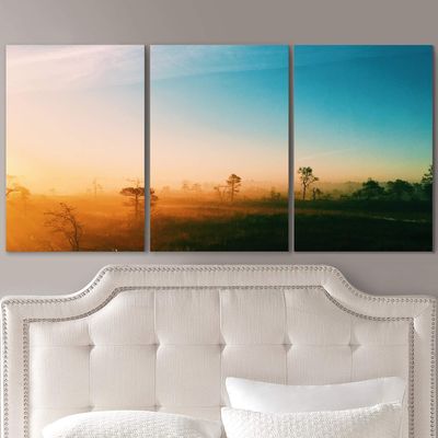 SIGNLEADER Forest Sunset Wall Art Contemporary Forest Expressive Canvas Prints for Living Room Bedroom Multicolor Nature Photography - 24"x36" x 3 Panels