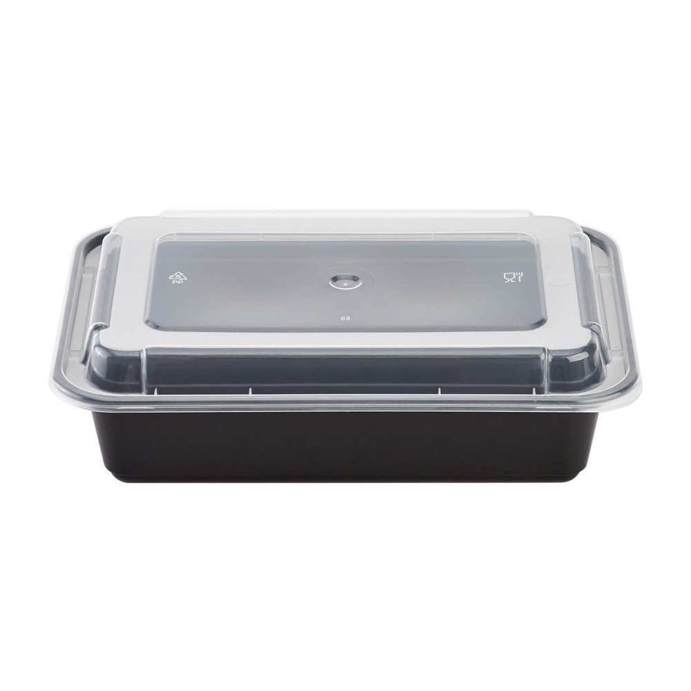 Black Rectangular Microwavable 38oz Containers With Clear Lids (300)