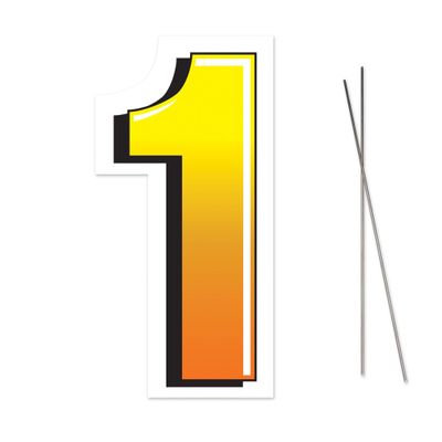 Beistle Plastic Number 1 Yard Sign with Metal Stakes-Happy Birthday Party Outdoor Lawn Decoration, 18" x 8.8", Yellow/Orange/White/Black