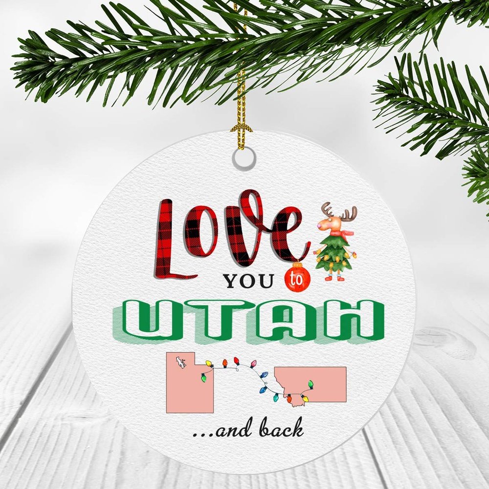 Utah Montana Ornament for Family, Friends, Lover - Love You to Utah Montana and Back - Personalized Ornament Plastic with Long Distance Relationship Custom Two State Map