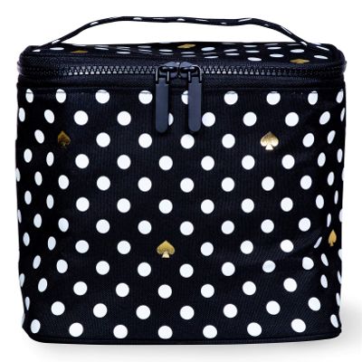 Kate Spade New York Insulated Soft Cooler Lunch Tote with Double Zipper Close and Carrying Handle, Polka Dots (Black/White)
