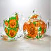 Sunflowers Teapot with Cups and Saucers, Hand Painted Glass Teapot with Infuser, Personalized Tea Set Women Hand Painted Personalized Christmas Gift for Mom, Grandma, Friend view 1