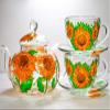 Sunflowers Teapot with Cups and Saucers, Hand Painted Glass Teapot with Infuser, Personalized Tea Set Women Hand Painted Personalized Christmas Gift for Mom, Grandma, Friend view 3