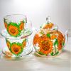 Sunflowers Teapot with Cups and Saucers, Hand Painted Glass Teapot with Infuser, Personalized Tea Set Women Hand Painted Personalized Christmas Gift for Mom, Grandma, Friend view 4