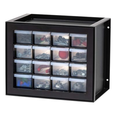 IRIS USA 16-Drawer Small Drawer Organizer, Garage Desk Storage, Black