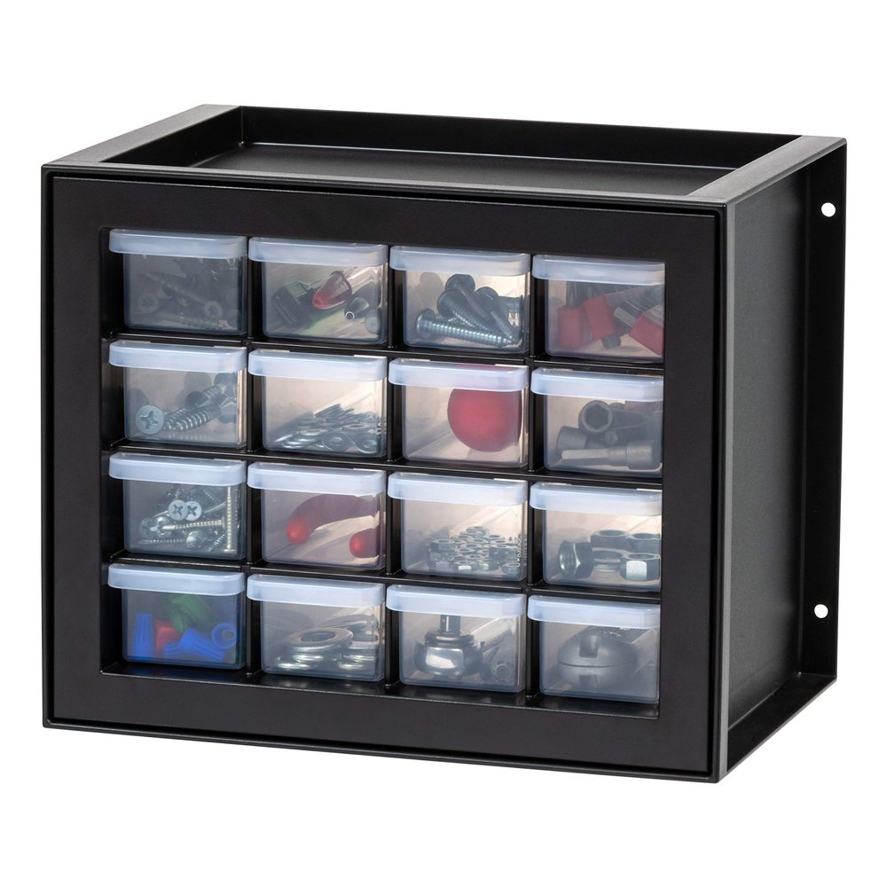 IRIS USA 16-Drawer Small Drawer Organizer, Garage Desk Storage, Black