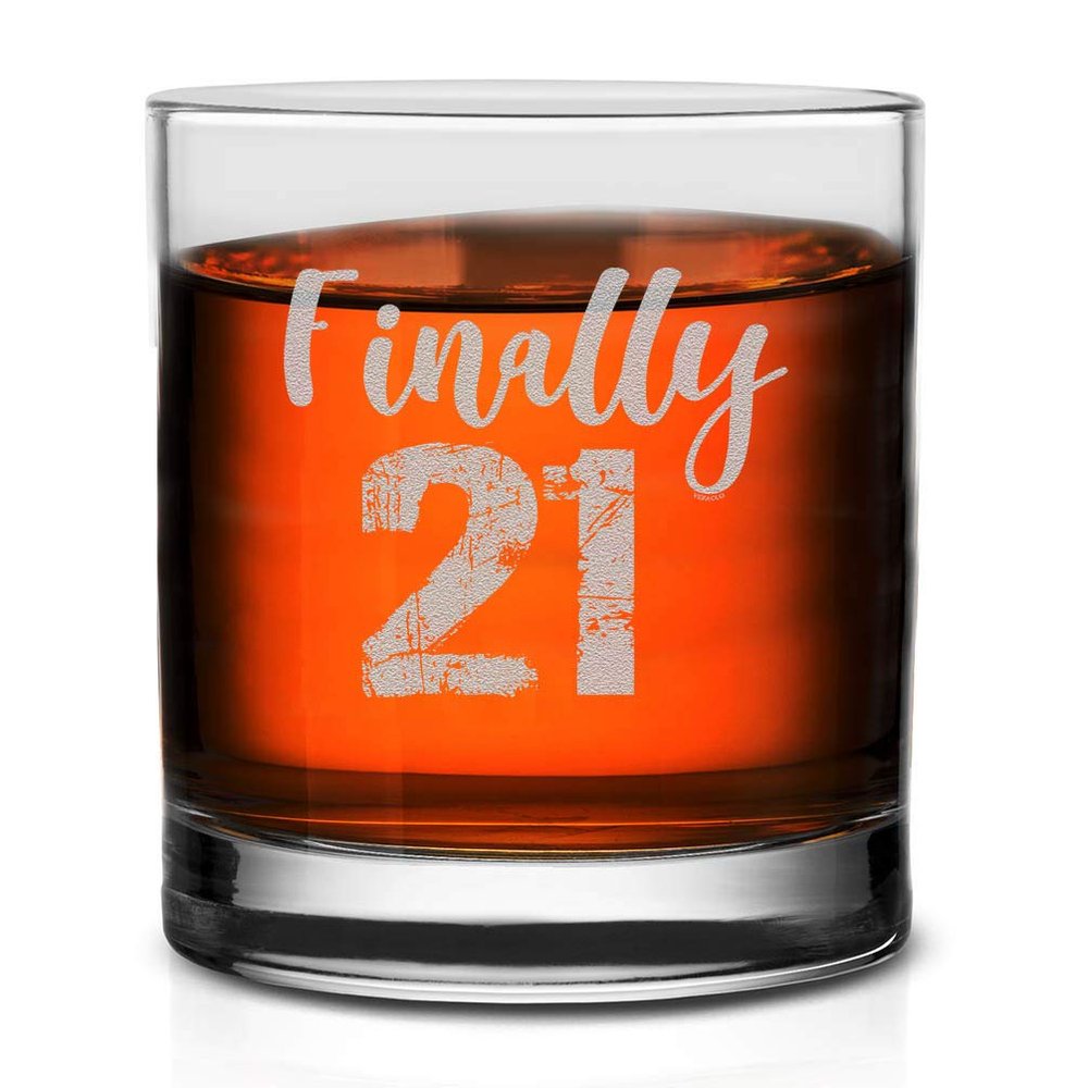 Veracco Finally 21 Years Twenty First Birthday Gifts Whiskey Glass Funny For Someone Who Loves Drinking Bachelor Party Favors (Clear, Glass)