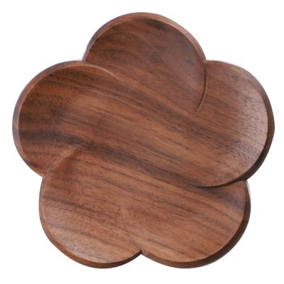 MOOBOM 2 PCS Walnut Wood Coasters,Heat Resistant Drink Mat,Antique Look Handcrafted Coasters,Creative Plum Blossom Shape Insulation Pad,Tabletop Protection Mat for Home Office Kitchen