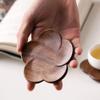 MOOBOM 2 PCS Walnut Wood Coasters,Heat Resistant Drink Mat,Antique Look Handcrafted Coasters,Creative Plum Blossom Shape Insulation Pad,Tabletop Protection Mat for Home Office Kitchen view 4