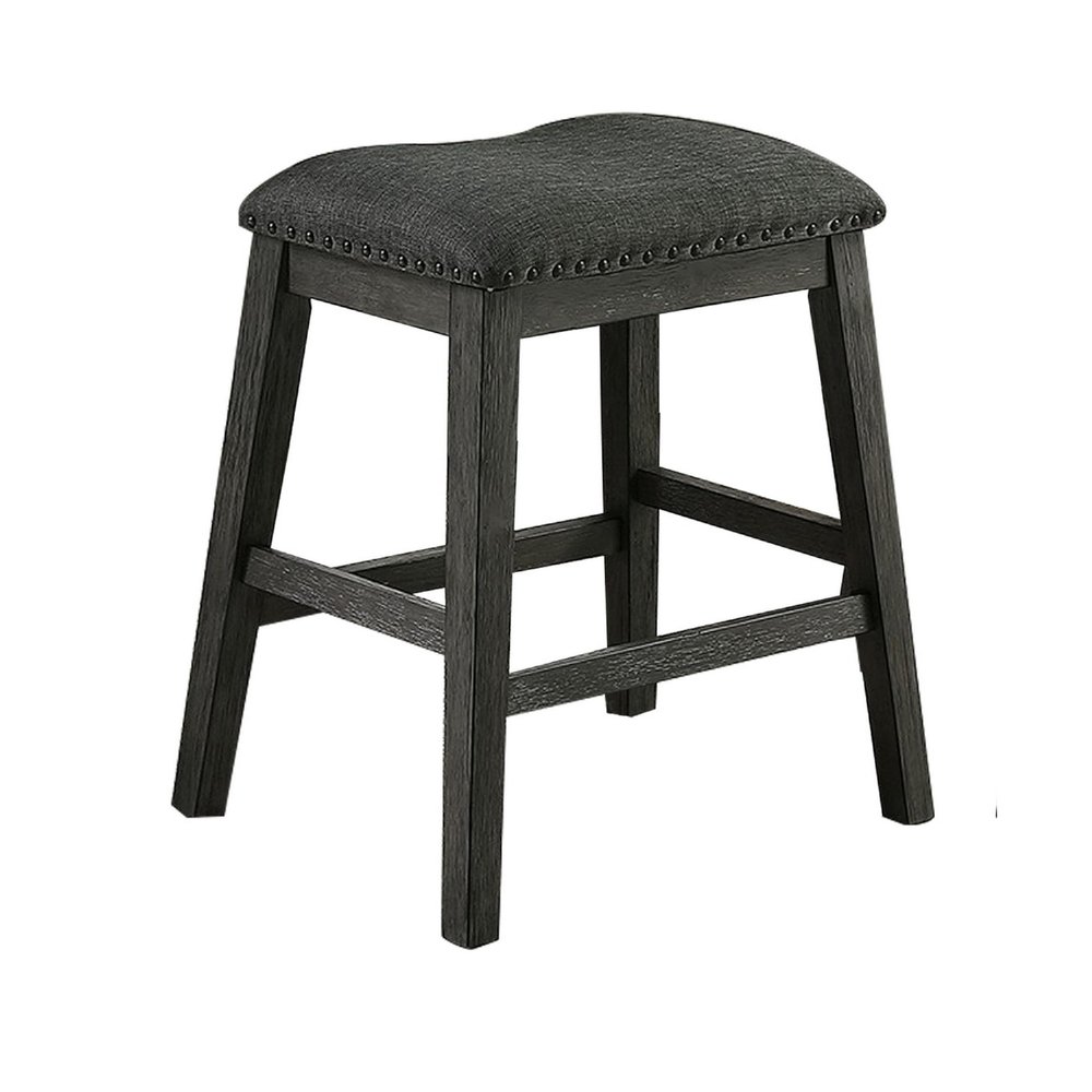 Benjara sadle Fabric Saddle Counter Stool with Nailhead Trim, Set of 2, Gray