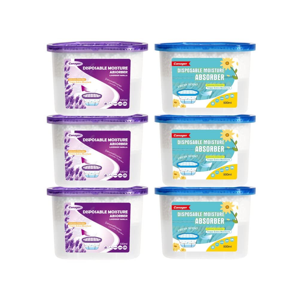CANAGER Lavender Vanilla,Fresh Scent, Moisture Absorber Box,Odor Eliminator and Dehumidifier Boxes for Closet,Bedroom,Kitchen,Bathroom-6 Packs,Cups - Traps Moisture for Fresher, Cleaner Air