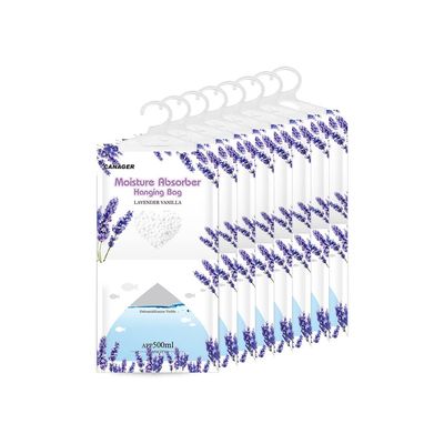 CANAGER Hanging Moisture Absorber, Lavender Vanilla Moistureproof Hanging BagDehumidifier Bag (8 packs) Hanging Closet Dehumidifier Bags, Moisture Absorb 12.5 oz