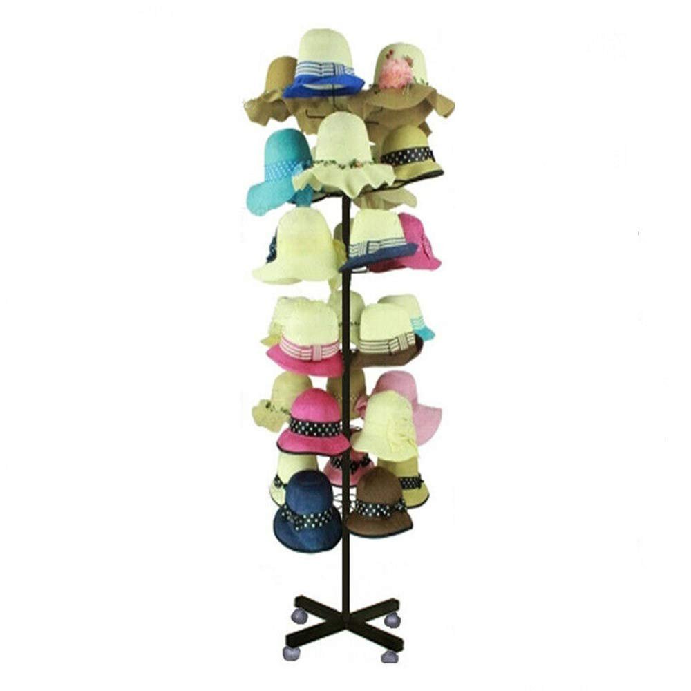Black Hat Racks, 7-Tier Rotating Hat Display Rack with 35 Metal Hooks Adjustable Metal Stand Hanger Rack Hat Organizer, Caps Holders for Shop, Office, Home, Retail Store, Flea Market Booth