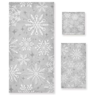 ALAZA Silver Snowflake Towel Set - 3 Soft, Highly Absorbent Towels for Bath, Kitchen, Beach & Spa