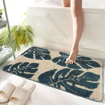 Hi Space Bathroom Rugs 31.5x19.7IN Grey Leaf Boho Bath Mat for Bathroom Non Slip Machine Washable Soft Microfiber Absorbent Shaggy Bath Rug Plush for Tub Shower Sink Fluffy Home Decor Accessories