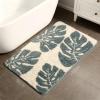 Hi Space Bathroom Rugs 31.5x19.7IN Grey Leaf Boho Bath Mat for Bathroom Non Slip Machine Washable Soft Microfiber Absorbent Shaggy Bath Rug Plush for Tub Shower Sink Fluffy Home Decor Accessories view 2