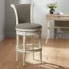 55 Downing Street Oliver Vintage White Wood Swivel Bar Stool 30" High Farmhouse Rustic Pewter Gray Upholstered Round Cushion with Scroll Backrest Footrest for Kitchen Counter Height Island view 1