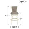 55 Downing Street Oliver Vintage White Wood Swivel Bar Stool 30" High Farmhouse Rustic Pewter Gray Upholstered Round Cushion with Scroll Backrest Footrest for Kitchen Counter Height Island view 2