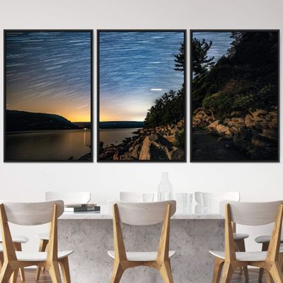 SIGNWIN 3 Piece Framed Canvas Wall Art Starry Sky Canvas Prints Home Artwork Decoration for Living Room,Bedroom - 16"x24"x3 Panels