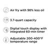 CHEFMAN Small Air Fryer Healthy Cooking, Nonstick, User Friendly and Digital Touch Screen, w/ 60 Minute Timer & Auto Shutoff, Dishwasher Safe Basket, BPA-Free, Glossy Black, 3.5 Qt. view 3