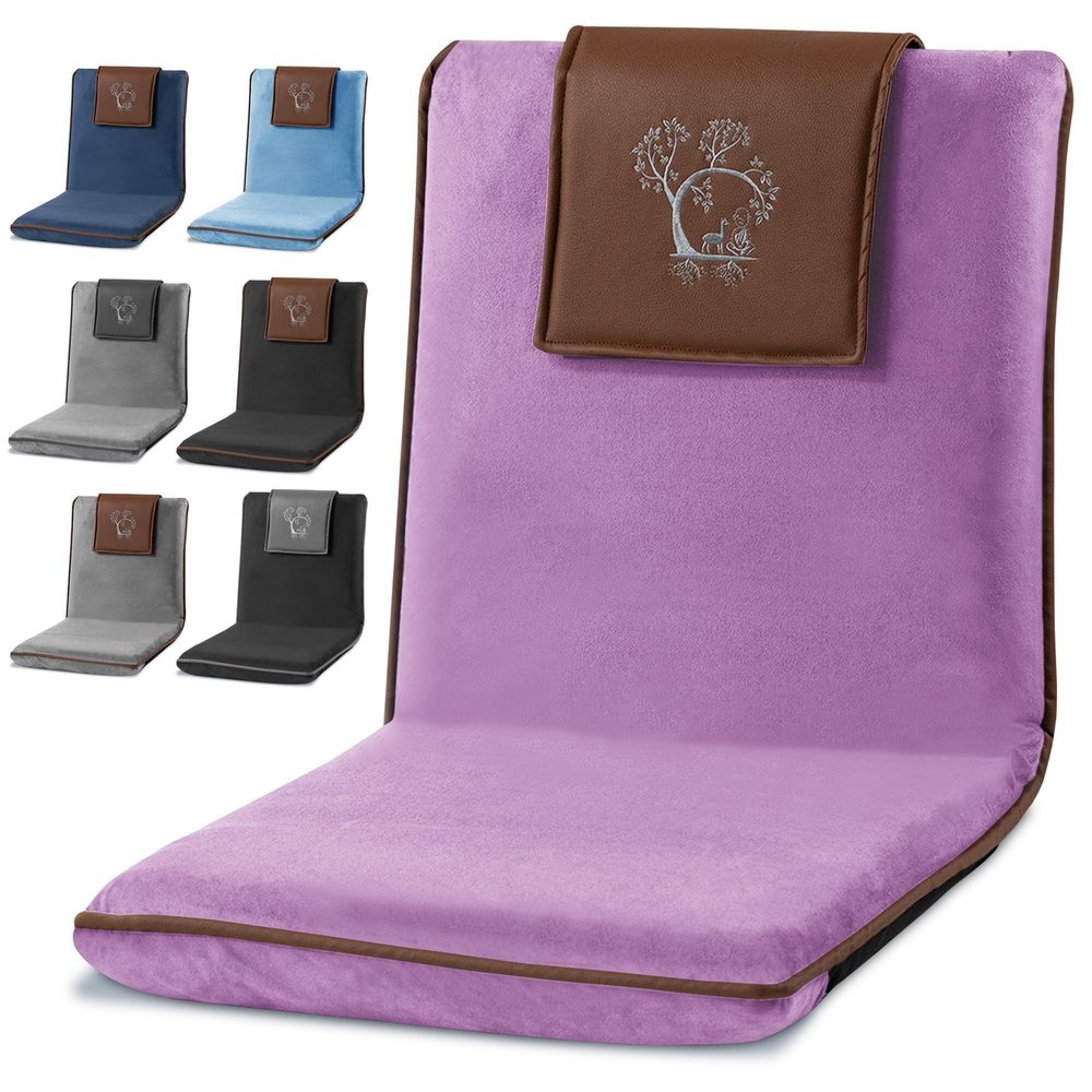 Adjustable Japanese Floor Chair with Back Support for Adults | Premium Meditation Chair for Seating, Yoga & Gaming -Folding Backjack Floor Chair with 6 Recline Positions, Thick Padding & Vegan Leather