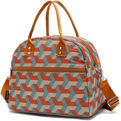 FlowFly Insulated Lunch Bag With Shoulder Strap for Women, Men, and Kids, Large and Reusable, Handle, Freezable Work and School Travel Tote and Meal Prep Organizer,Stereoscopic Red