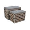 Cheungs Set of 2 Rectangular Wood Slat Storage Metal Accents and Cushioned Lid Bench, Small, Brown view 1