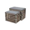 Cheungs Set of 2 Rectangular Wood Slat Storage Metal Accents and Cushioned Lid Bench, Small, Brown view 2