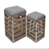 Cheung's Set of 2 Square Wood Slat Storage Metal Accents and Cushioned Lid Bench, Brown view 1