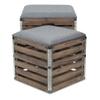 Cheung's Set of 2 Square Wood Slat Storage Metal Accents and Cushioned Lid Bench, Brown view 3