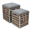 Cheung's Set of 2 Square Wood Slat Storage Metal Accents and Cushioned Lid Bench, Brown view 4
