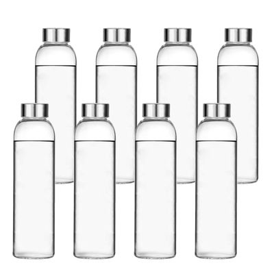 Encheng Glass Water Bottles,16oz Glass Drinking Bottle With Leakproof Stainless Steel Cap,Reusable Juice Bottles Beverage Drinkware,To Go Travel Bottles For Drink,Sauce,8Pack