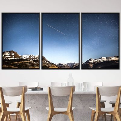 SIGNWIN 3 Piece Framed Canvas Wall Art Starry Sky Canvas Prints Home Artwork Decoration for Living Room,Bedroom - 16"x24"x3 Panels