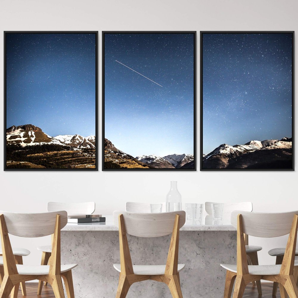 SIGNWIN 3 Piece Framed Canvas Wall Art Starry Sky Canvas Prints Home Artwork Decoration for Living Room,Bedroom - 16"x24"x3 Panels