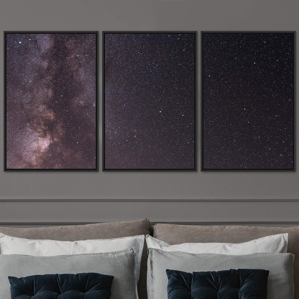 SIGNWIN 3 Piece Framed Canvas Wall Art Starry Sky Canvas Prints Home Artwork Decoration for Living Room,Bedroom - 16"x24"x3 Panels