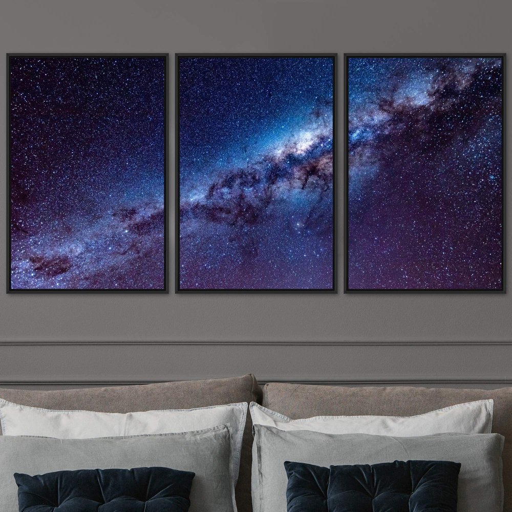 SIGNWIN 3 Piece Framed Canvas Wall Art Galaxy Stars Canvas Prints Home Artwork Decoration for Living Room,Bedroom - 16"x24"x3 Panels