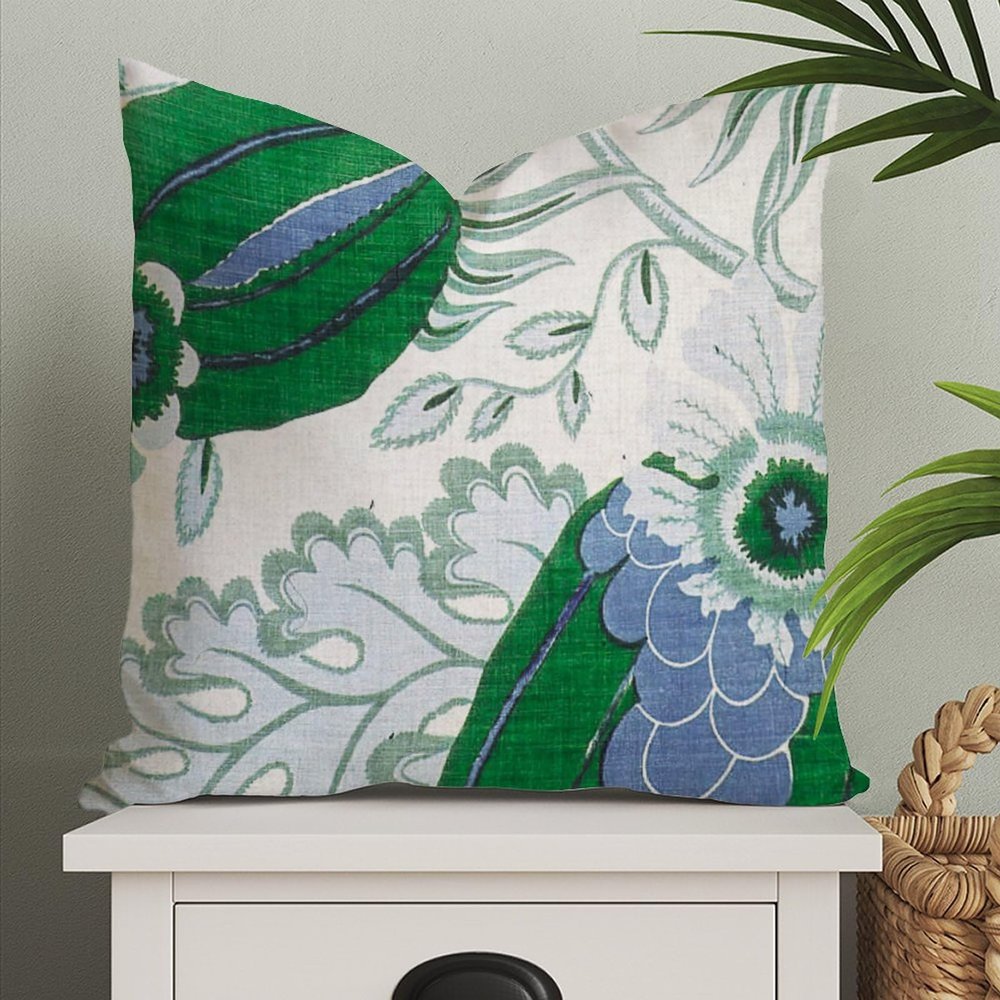 Carnival Pillow Cover in Green 18x18 Green Floral Blue Ivory Pillow Cushion Cover Decortaive Pillowcase with Zipper Home decor for Sofa living room bedroom