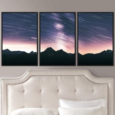 SIGNWIN 3 Piece Framed Canvas Wall Art Starry Sky Canvas Prints Home Artwork Decoration for Living Room,Bedroom - 16"x24"x3 Panels