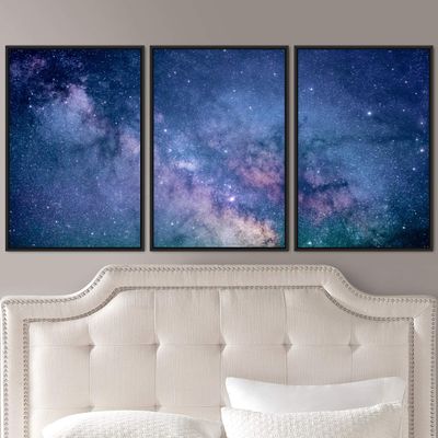 SIGNWIN 3 Piece Framed Canvas Wall Art Galaxy Stars Canvas Prints Home Artwork Decoration for Living Room,Bedroom - 16"x24"x3 Panels