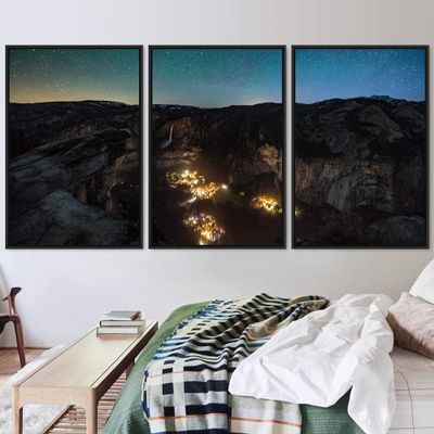 SIGNWIN 3 Piece Framed Canvas Wall Art Starry Sky Canvas Prints Home Artwork Decoration for Living Room,Bedroom - 16"x24"x3 Panels