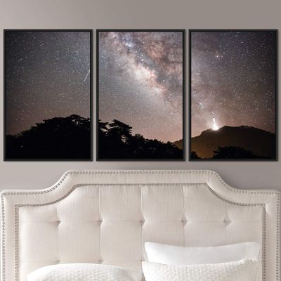 SIGNWIN 3 Piece Framed Canvas Wall Art Starry Sky Canvas Prints Home Artwork Decoration for Living Room,Bedroom - 16"x24"x3 Panels