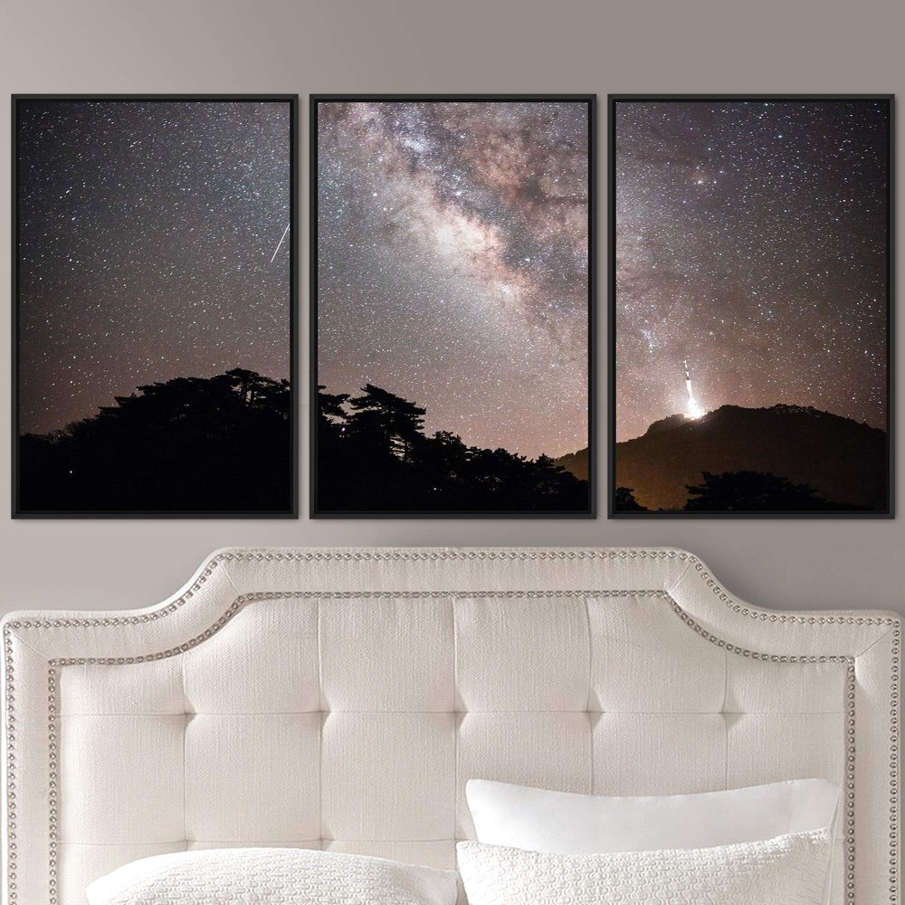 SIGNWIN 3 Piece Framed Canvas Wall Art Starry Sky Canvas Prints Home Artwork Decoration for Living Room,Bedroom - 16"x24"x3 Panels