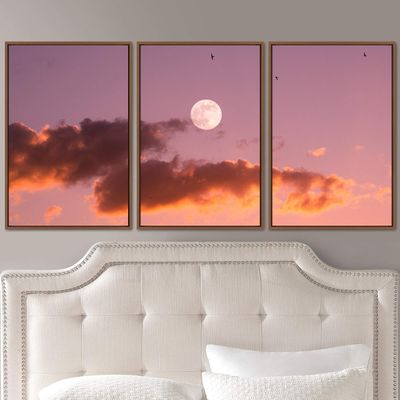 SIGNWIN 3 Piece Framed Canvas Wall Art Lunar Canvas Prints Home Artwork Decoration for Living Room,Bedroom - 16"x24"x3 Panels